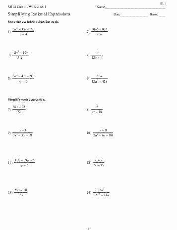 Simplifying Rational Expressions Worksheet Lovely Simplifying Rational Expressions Worksheet