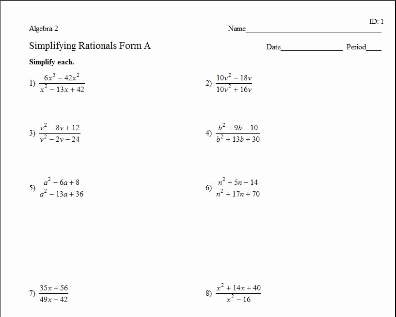 Simplifying Rational Expressions Worksheet New Standard Three