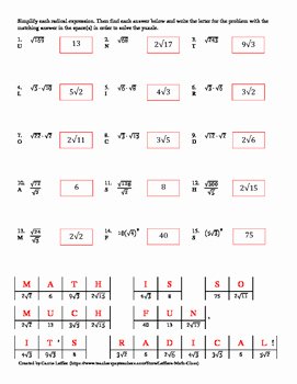 Simplifying Square Roots Worksheet Answers Awesome Simplifying Square Roots Worksheet with Puzzle by Leffler