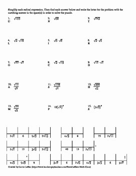 Simplifying Square Roots Worksheet Answers Beautiful Simplifying Square Roots Worksheet with Puzzle by Leffler