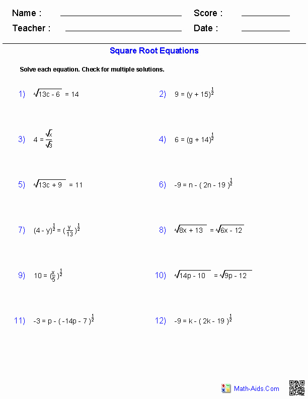Simplifying Square Roots Worksheet Answers Elegant Pin On Math Aids