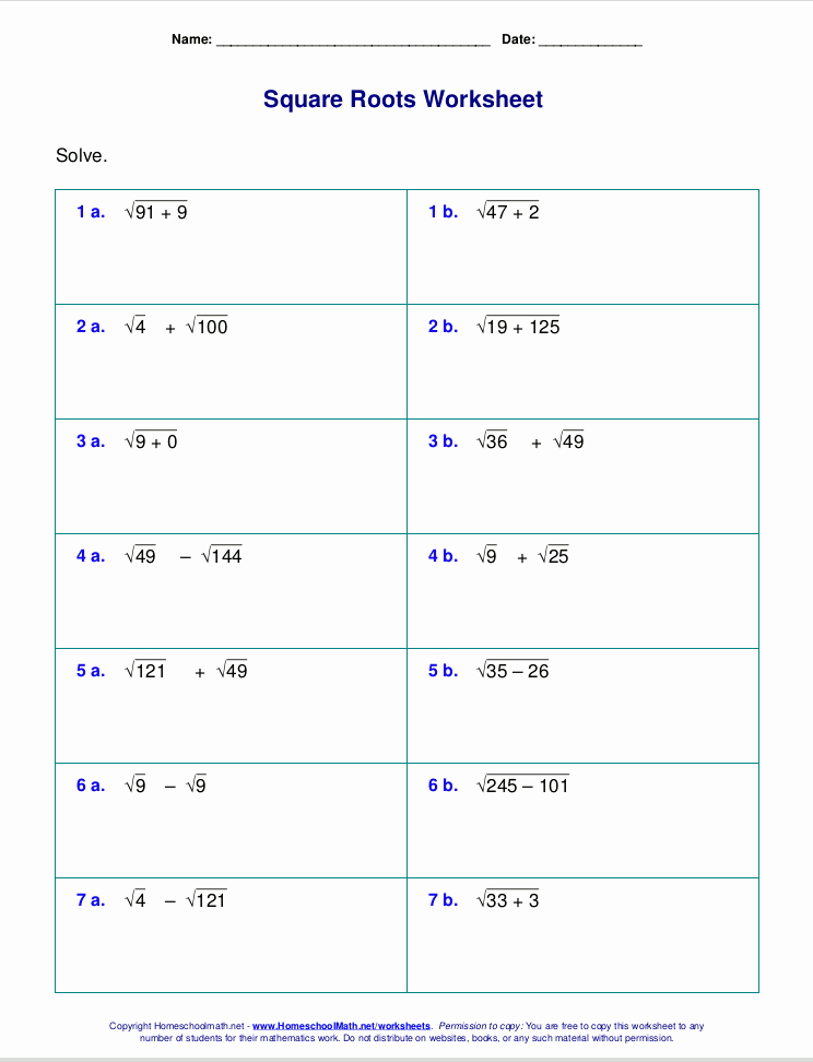 Simplifying Square Roots Worksheet Answers Fresh Free Square Root Worksheets Pdf and
