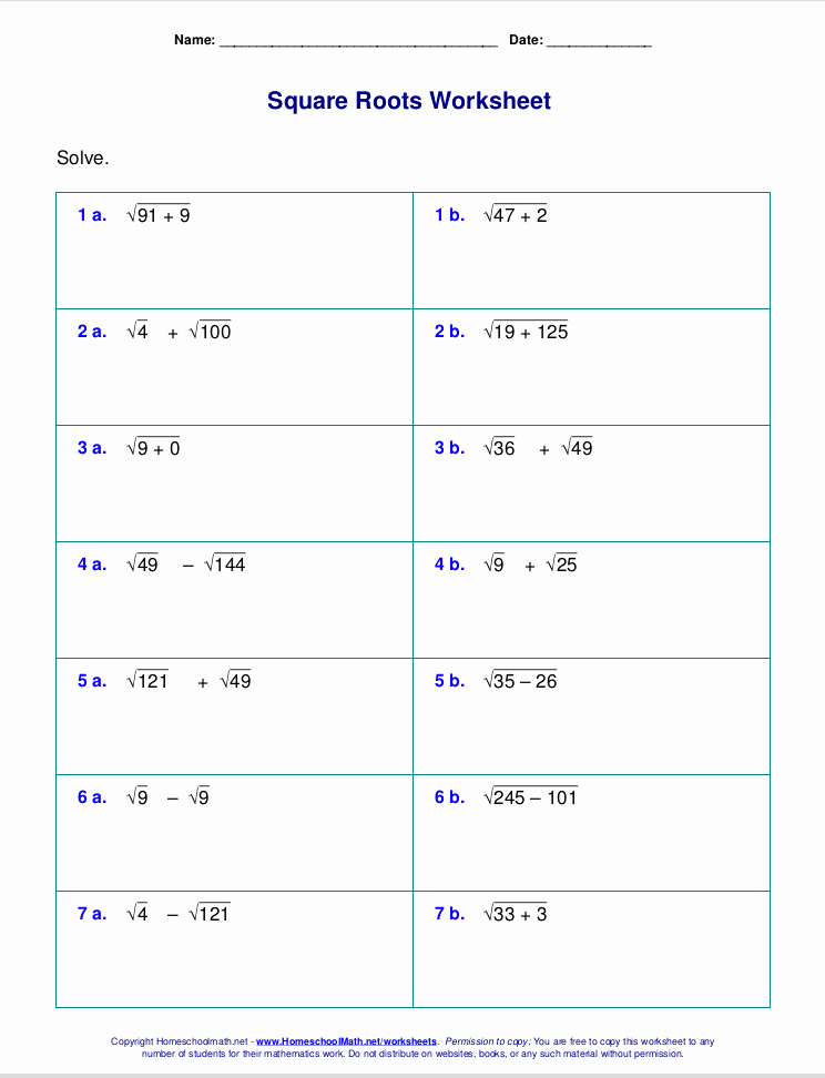 Square And Roots Worksheet