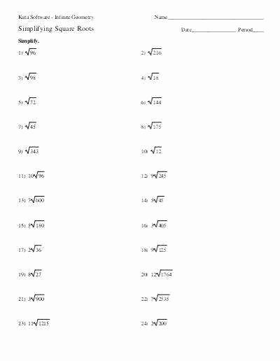 Simplifying Square Roots Worksheet Answers