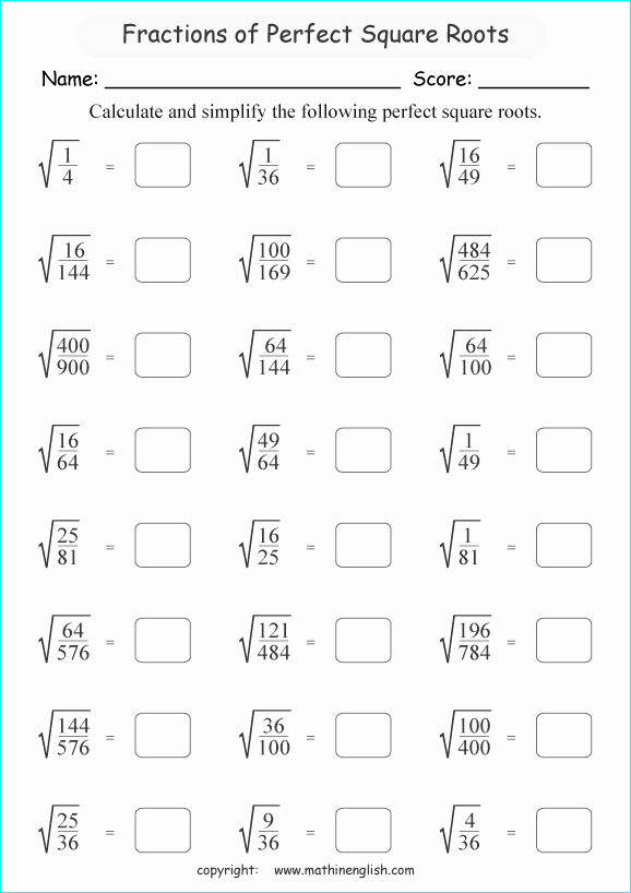Simplifying Square Roots Worksheet Answers Lovely Simplify the Fractions First and then Calculate the Square