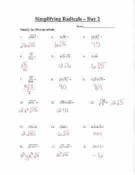 Simplifying Square Roots Worksheet Answers Lovely Simplifying Radicals Practice by Kristi Crawford