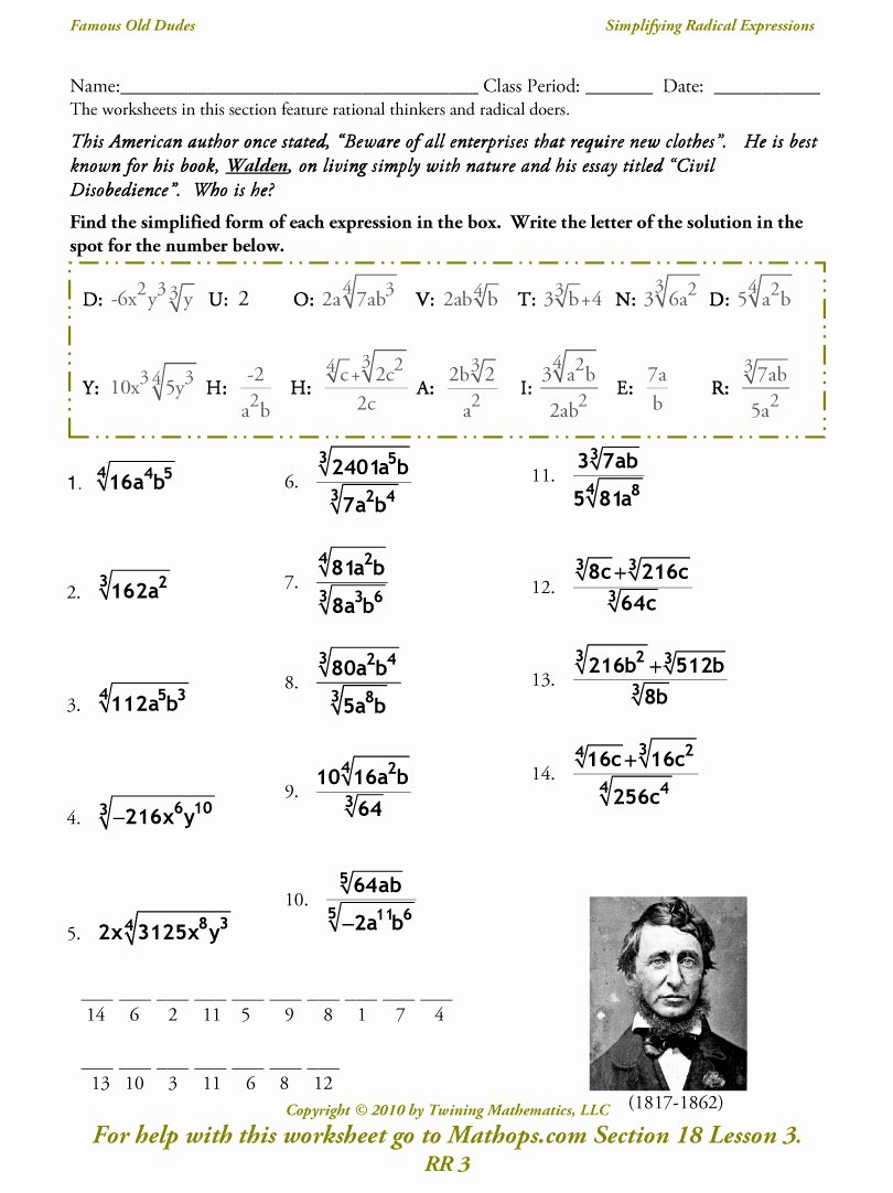 Simplifying Square Roots Worksheet New Rr 3 Simplifying Radical Expressions Mathops