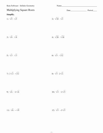 Simplifying Square Roots Worksheet Unique 1 Dividing and Square Roots Kuta software