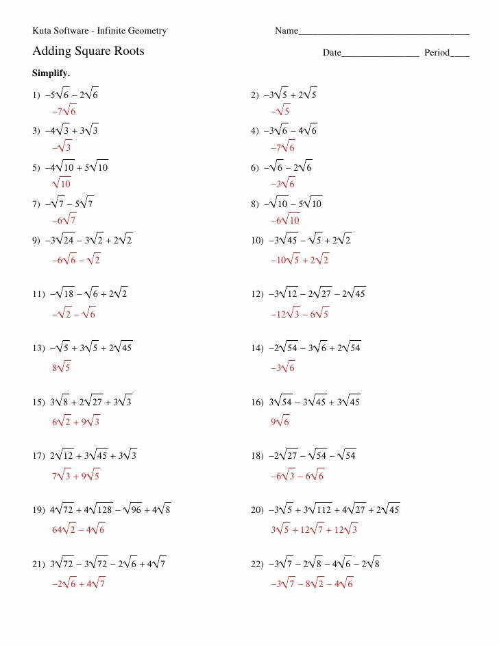 Simplifying Square Roots Worksheet Unique Simplifying Square Roots Worksheet