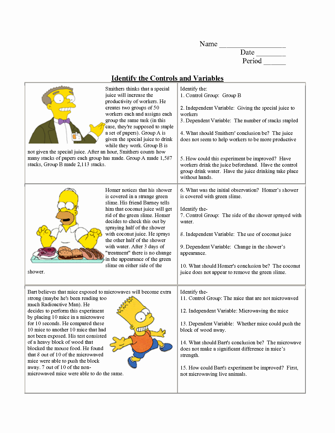Simpsons Variables Worksheet Answers Beautiful Identifying Variables Worksheet Answers