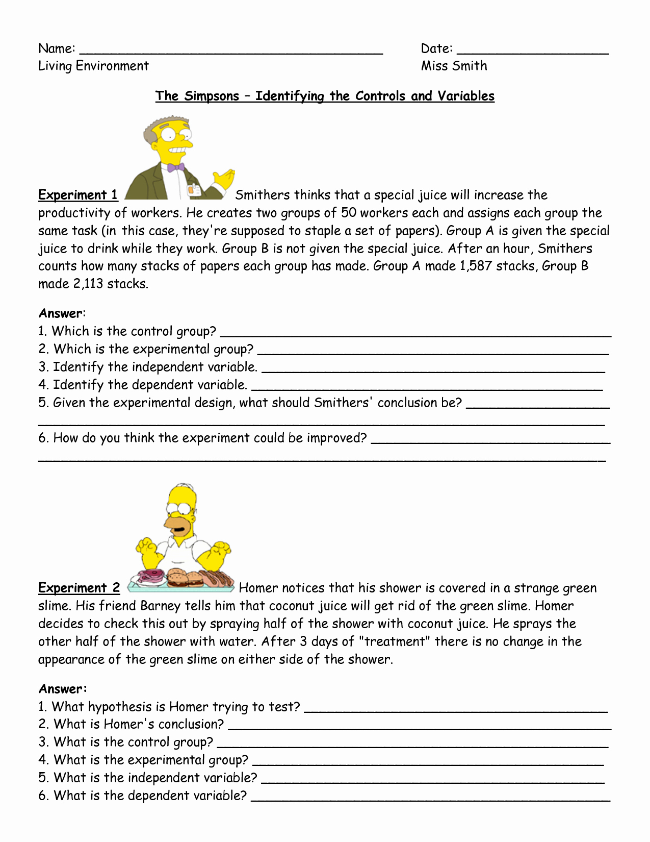 Simpsons Variables Worksheet Answers Inspirational Grade 7 Science for You