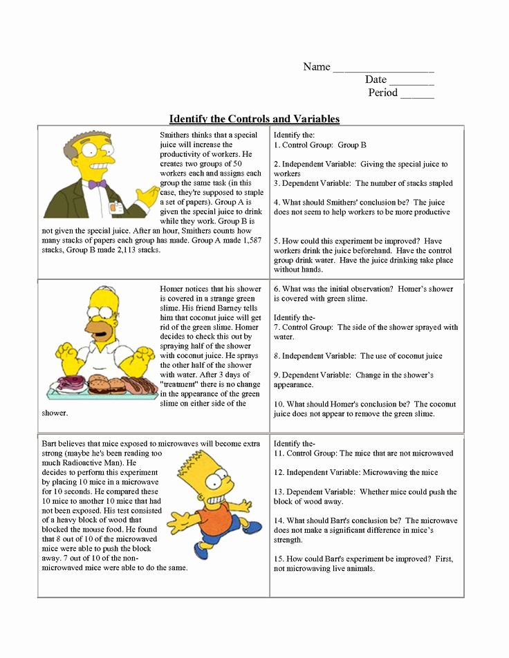 Simpsons Variables Worksheet Answers Unique Pin On Scientific Method