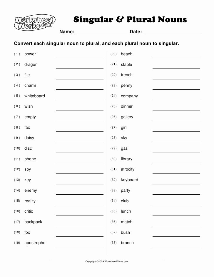 Singular and Plural Nouns Worksheet Elegant Plural Noun Worksheet