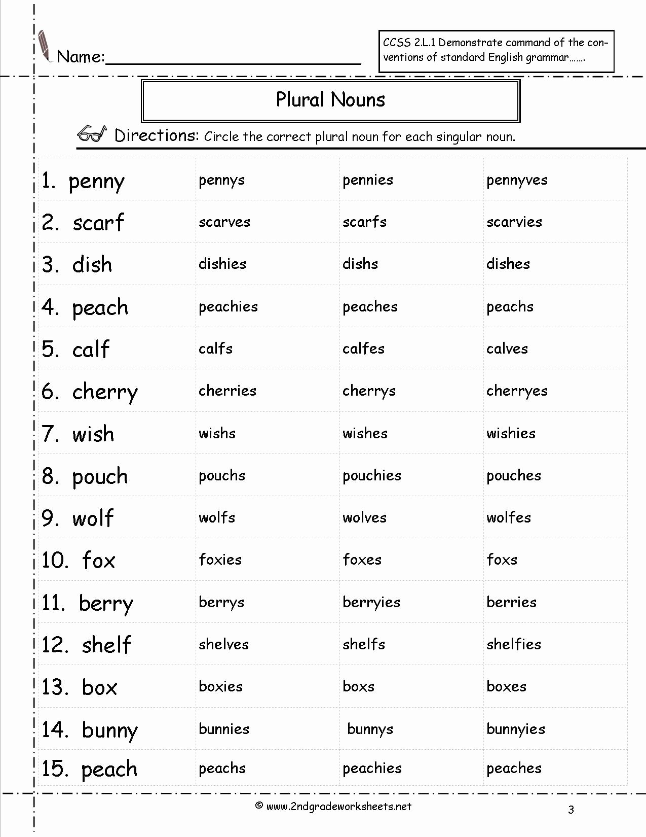 Singular Plural Nouns Worksheet