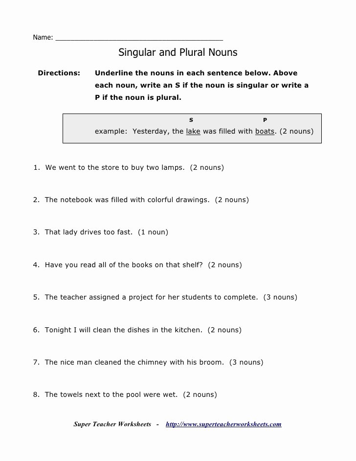 Singular and Plural Nouns Worksheet Unique Plural Noun Worksheet Number 1