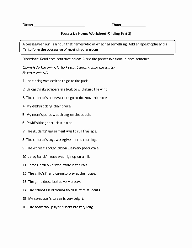 Singular Possessive Nouns Worksheet New 16 Best Of Possessive Noun Worksheets 4 6