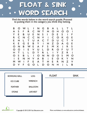 Sink or Float Worksheet Elegant Float and Sink Word Search Worksheet