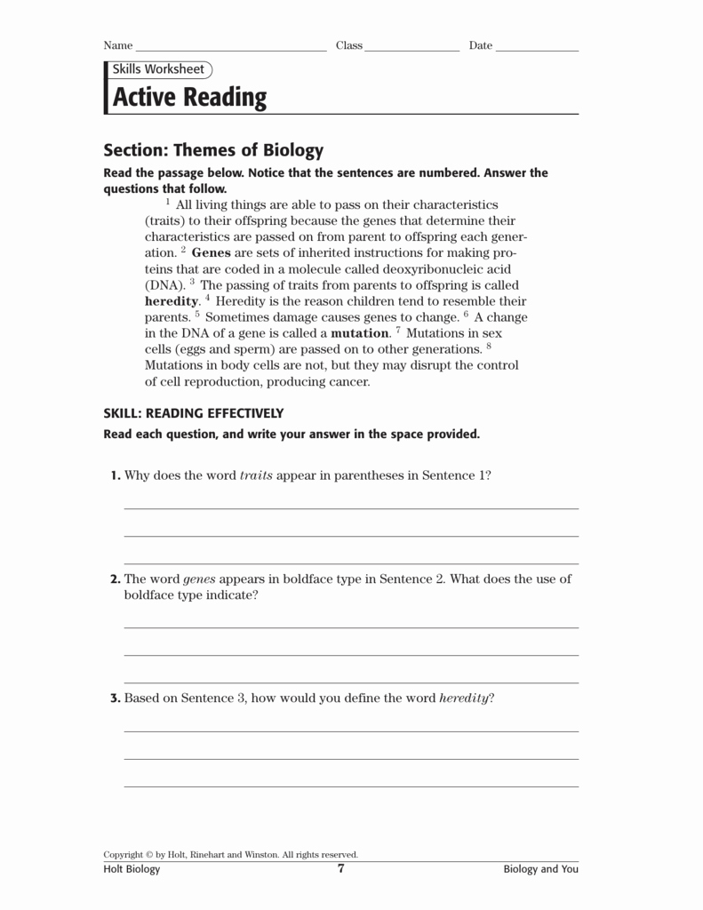 Skills Worksheet Active Reading Luxury themes Of Biology Active Reading