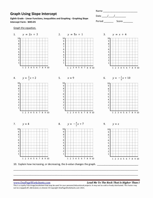 Slope From A Graph Worksheet Unique Slope Intercept form Worksheet 1 with Answers solve for