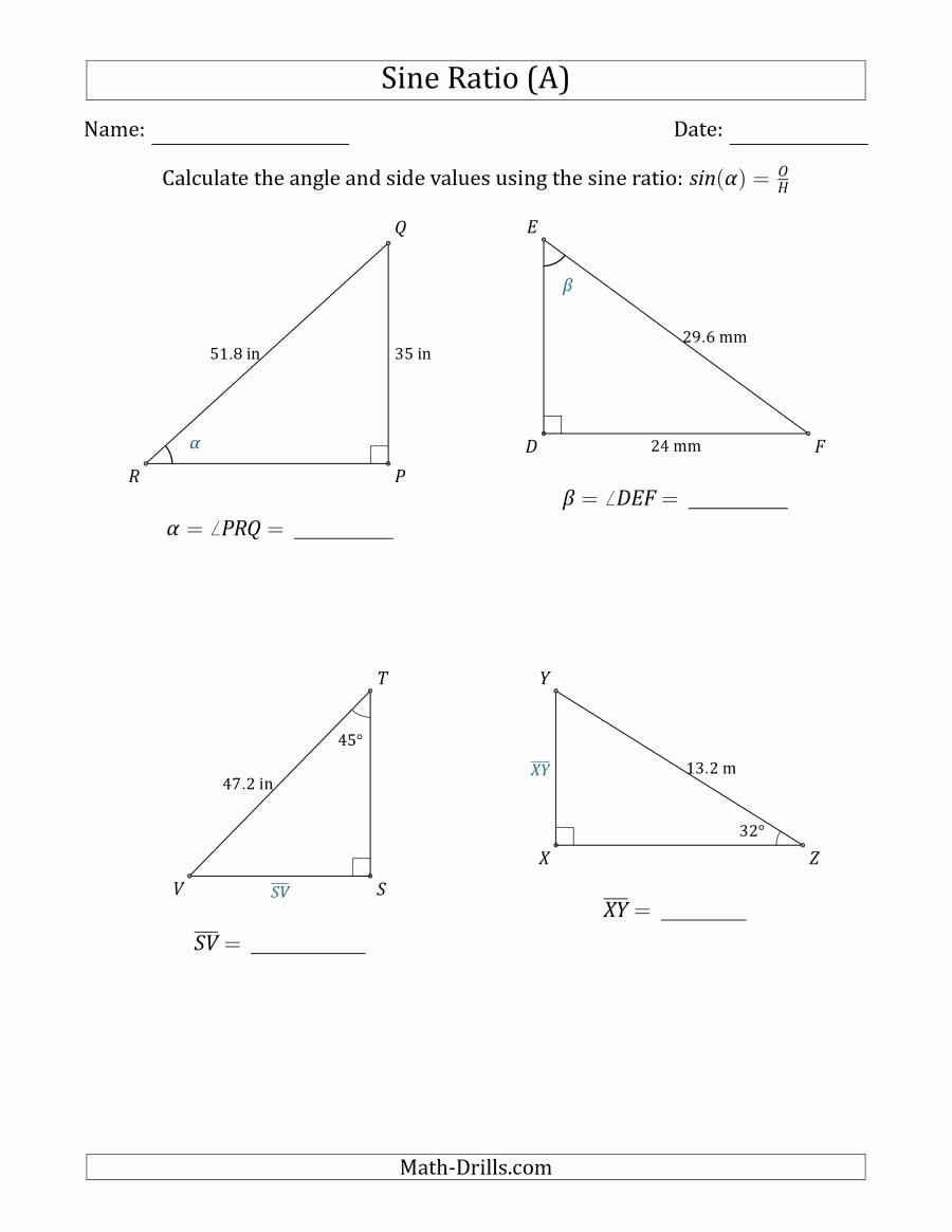 Soh Cah toa Worksheet Awesome Calculating Angle and Side Values Using the Sine Ratio A