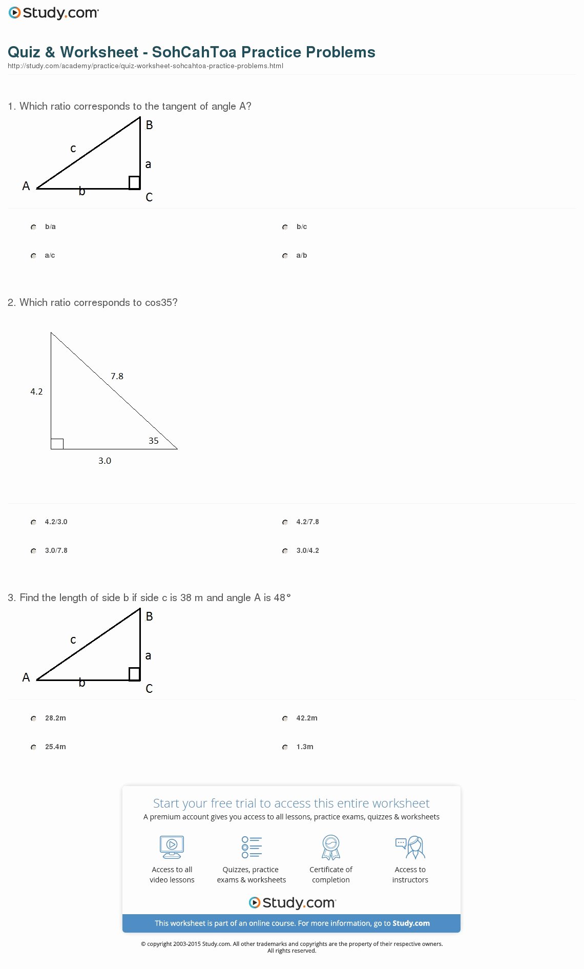 50 Soh Cah Toa Worksheet