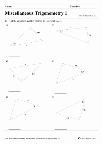 Soh Cah toa Worksheet New Trigonometry 1 Practice Questions solutions by