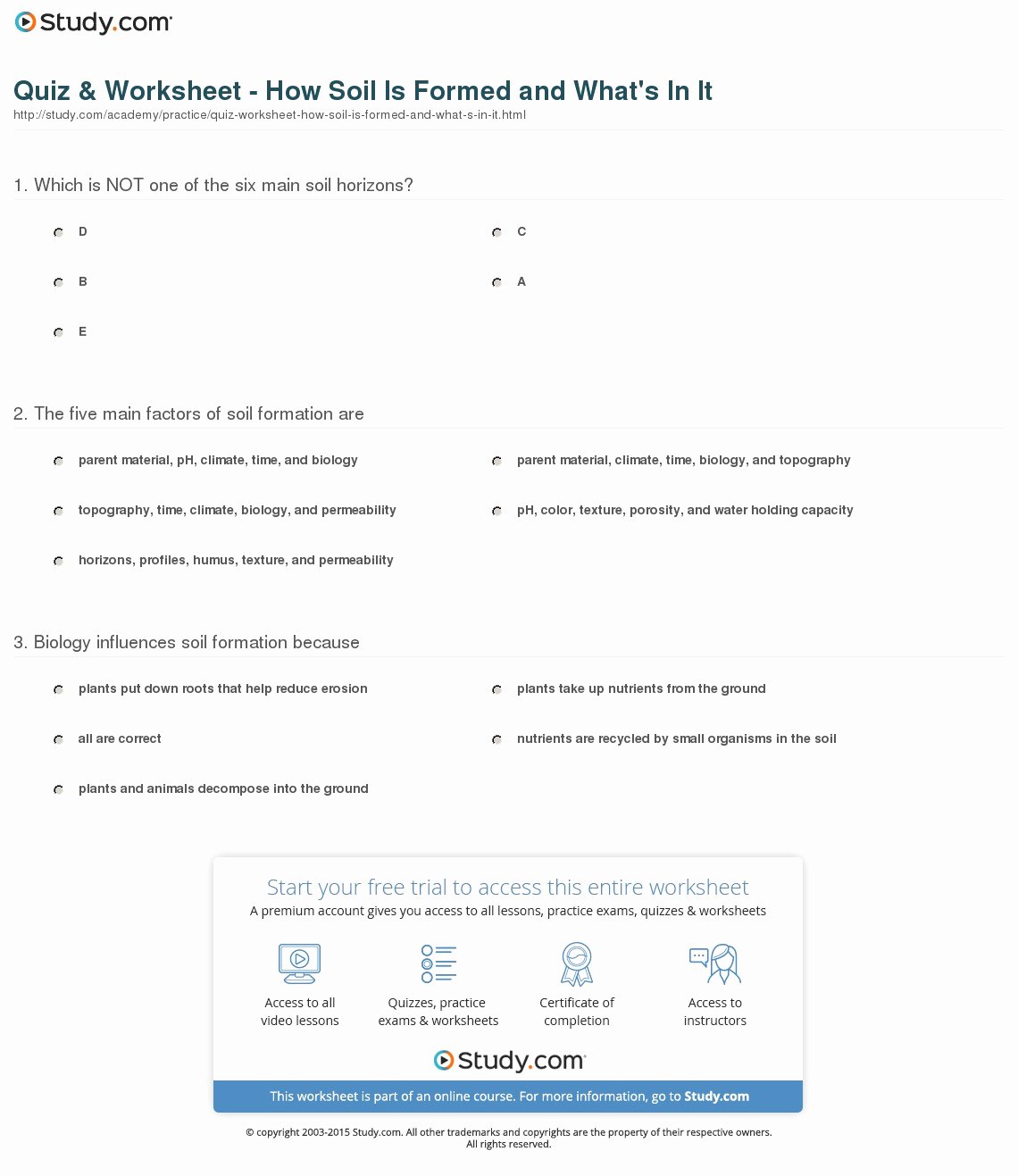 Soil formation Worksheet Answers Lovely Quiz &amp; Worksheet How soil is formed and What S In It