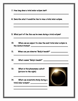 Solar and Lunar Eclipses Worksheet Inspirational solar and Lunar Eclipses Worksheet by Annette Hoover