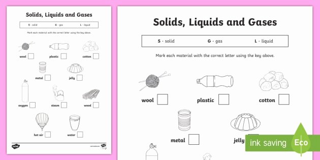 Solid Liquid Gas Worksheet Luxury solids Liquids and Gases Worksheet Materials solids