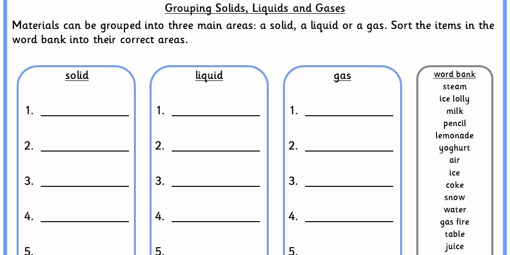 50 Solid Liquid Gas Worksheet