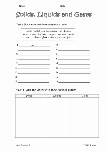 Solid Liquid Gas Worksheet Unique is It A solid Liguid or Gas by Annbenahmed Teaching
