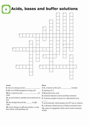 Solutions Acids and Bases Worksheet Lovely Chemistry Acids Bases and Buffers Crossword by Greenapl