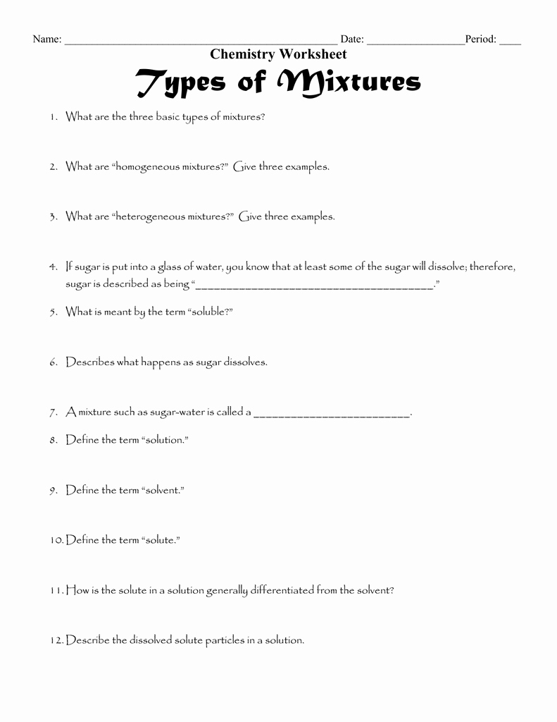 Solutions Colloids and Suspensions Worksheet Beautiful Chemistry Worksheet