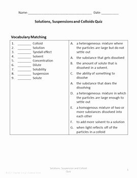 Solutions Colloids and Suspensions Worksheet Fresh solutions Suspensions and Colloids Lesson by Teacher