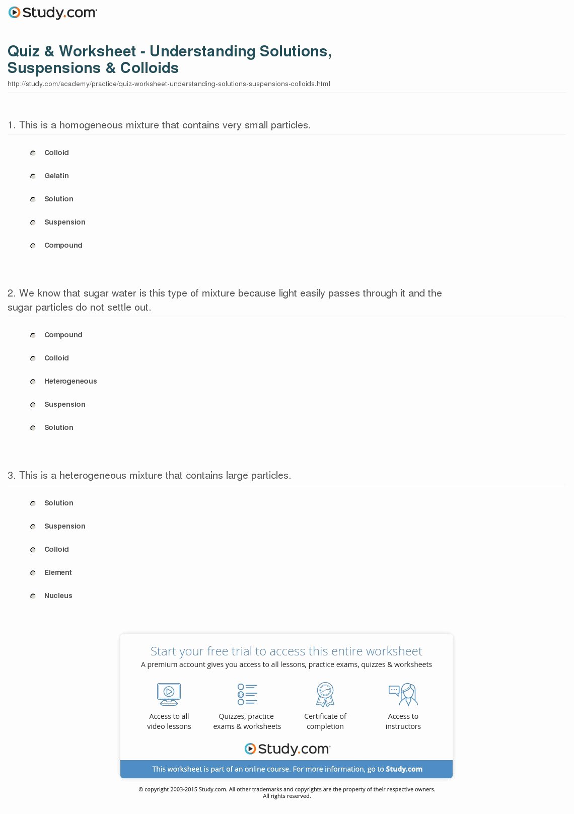 Solutions Colloids and Suspensions Worksheet New Quiz &amp; Worksheet Understanding solutions Suspensions