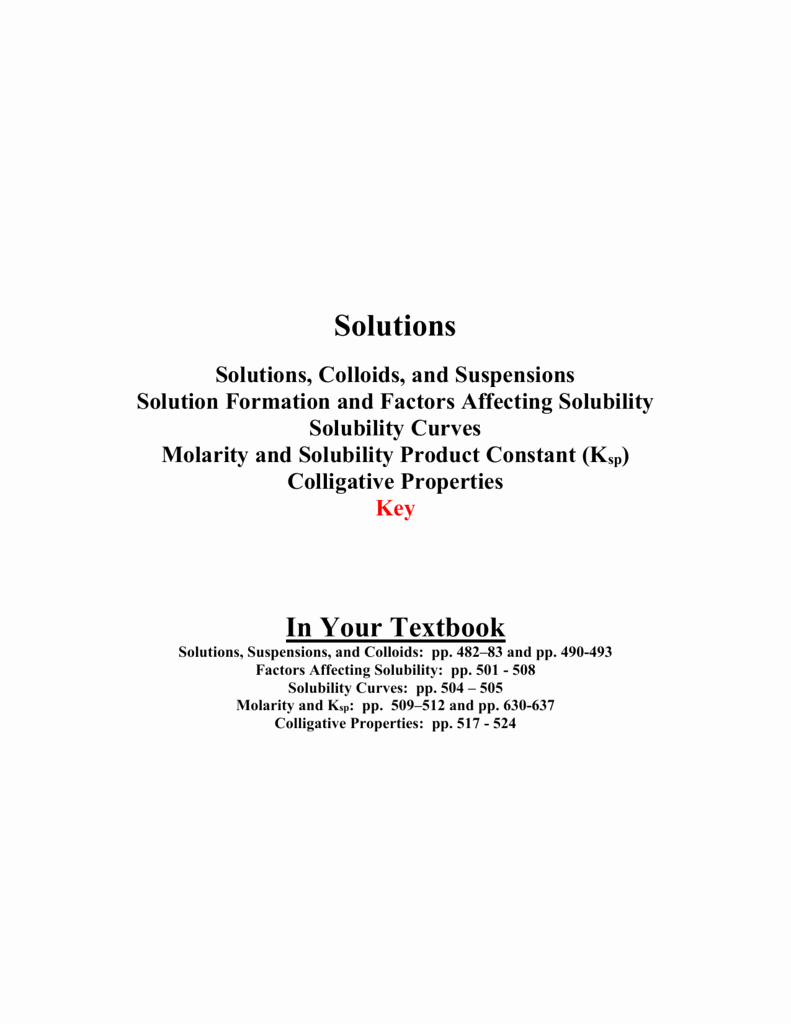 Solutions Colloids and Suspensions Worksheet New solutions Colloids and Suspensions Worksheet