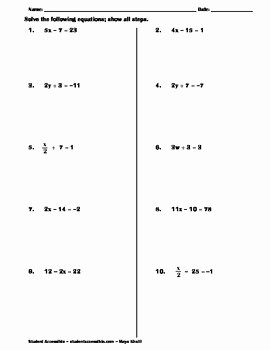 Solve 2 Step Equations Worksheet Awesome solving Two Step Equations Practice Worksheet by Maya