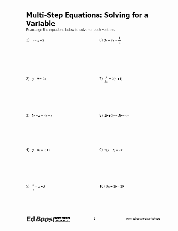 Solve 2 Step Equations Worksheet New Multi Step Equations solving for A Variable