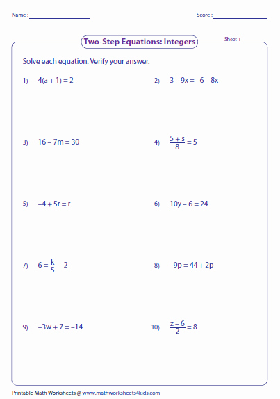 Solve 2 Step Equations Worksheet Unique Two Step Equation Worksheets