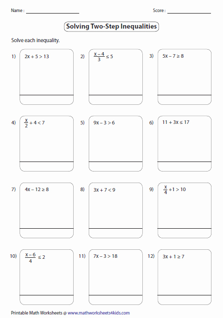 Solve and Graph Inequalities Worksheet Fresh Two Step Inequalities Worksheets