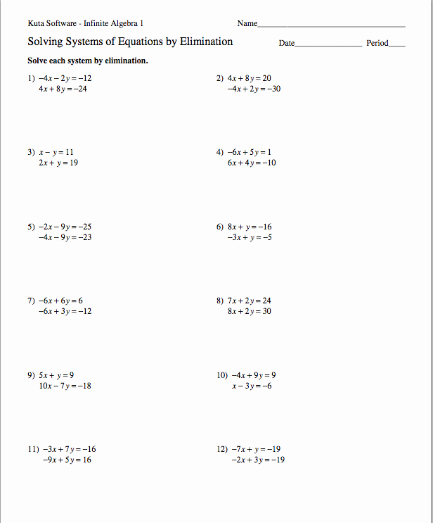 Solve by Elimination Worksheet New Homework assignments Semester 2