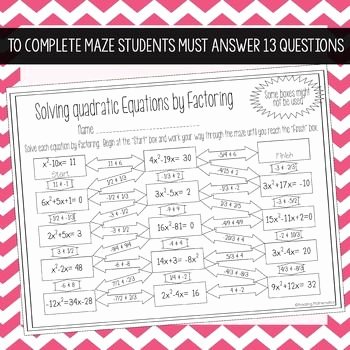 Solve by Factoring Worksheet Lovely solving Quadratic Equations by Factoring Maze