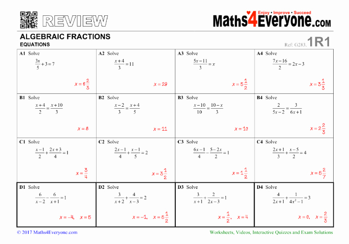 Solve Equations with Fractions Worksheet Beautiful Algebraic Fractions Gcse Revision Worksheet – solving