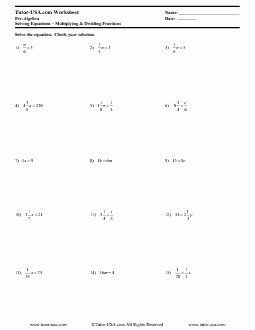 Solve Equations with Fractions Worksheet Lovely solving Equations by Multiplying Dividing Worksheets