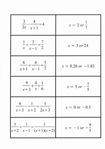 Solve Equations with Fractions Worksheet Unique solving Algebraic Fractions