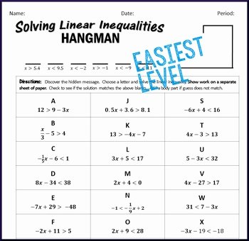 Solve Linear Inequalities Worksheet Beautiful Inequalities Hangman solve Multi Step Inequalities