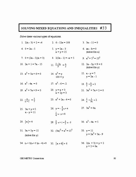 Solve Linear Inequalities Worksheet Beautiful solving Mixed Equations and Inequalities 33 Worksheet for