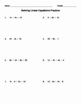 Solving Linear Equations worksheet