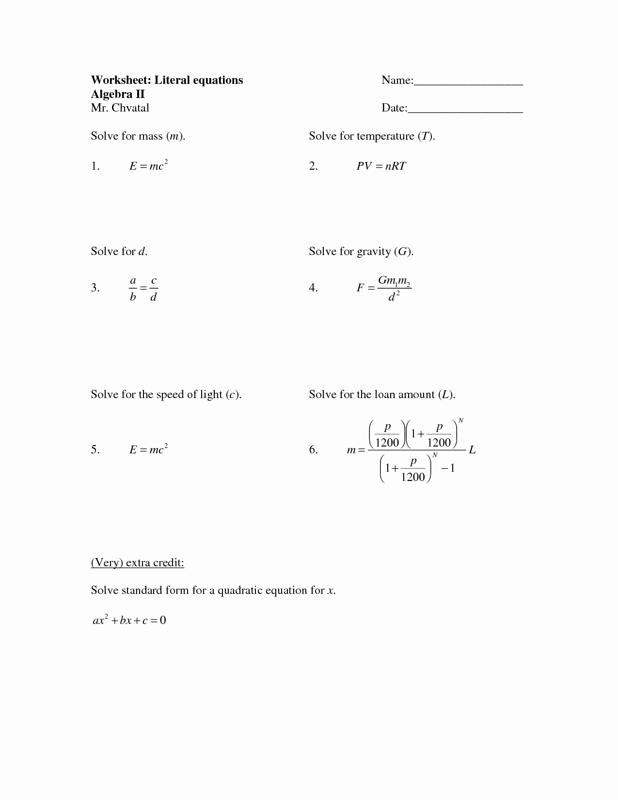 Solve Literal Equations Worksheet Luxury 13 Best Of Literal Equations Worksheet Algebra 2