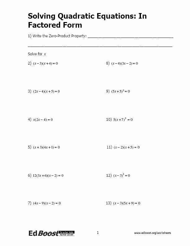 Solve Quadratics by Factoring Worksheet Awesome solving Quadratic Equations by Factoring Worksheet